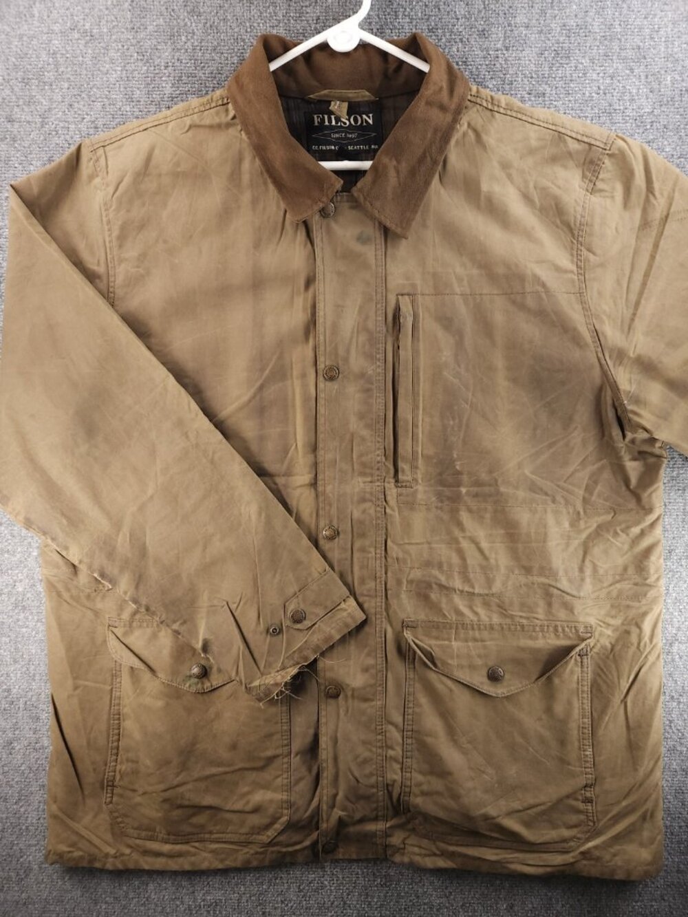 CC Filson Waxed Canvas Jacket USA Ottergreen Moleskin Collar 2XL Flannel Lined